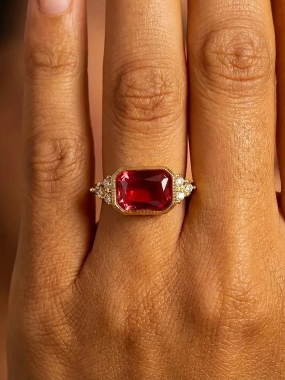 NEW 18k Yellow Gold Ruby Ring Band Rectangle Cut Ring Band